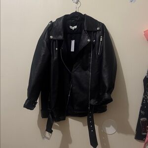 WeWoreWhat Womens S Black Faux Leather Oversized Moto Jacket